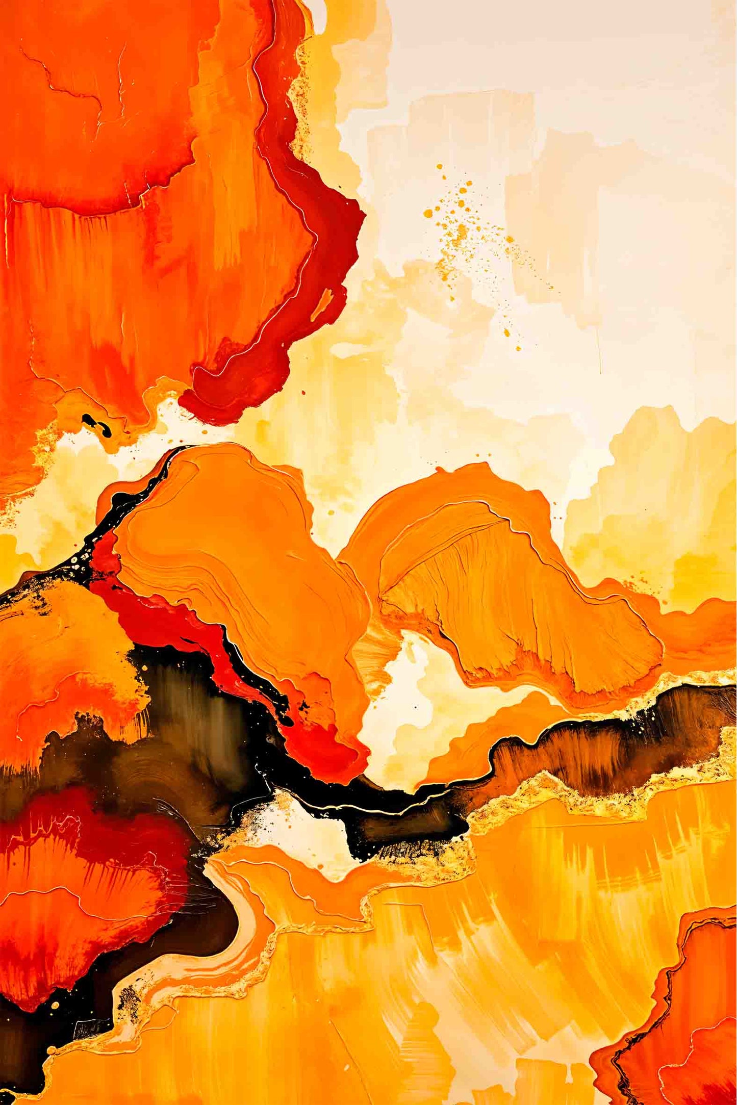 Orange Yellow Fluid Design 60x90cm Metal Print Ready to Hang