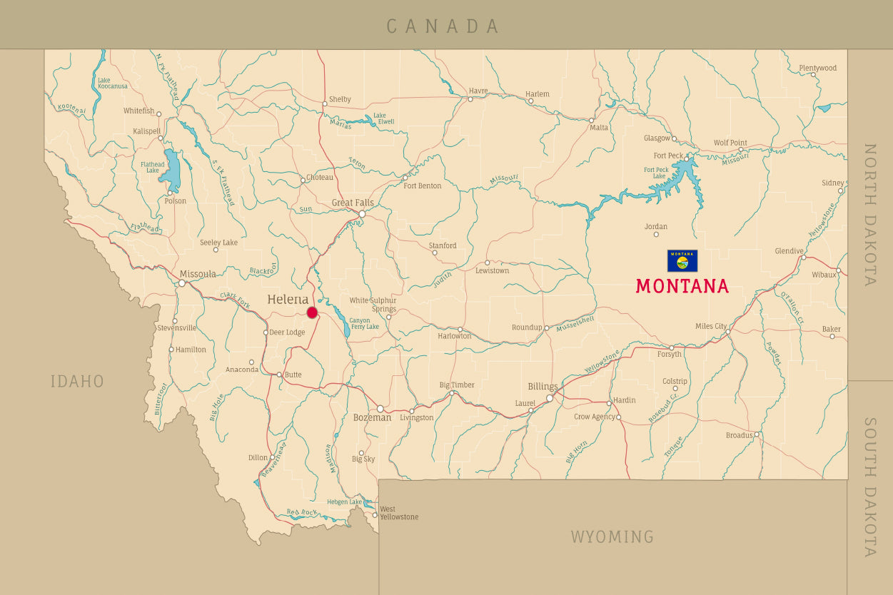 Road Map of Montana Home Decor Premium Quality Poster Print Choose Your Sizes - Bella Home Decor