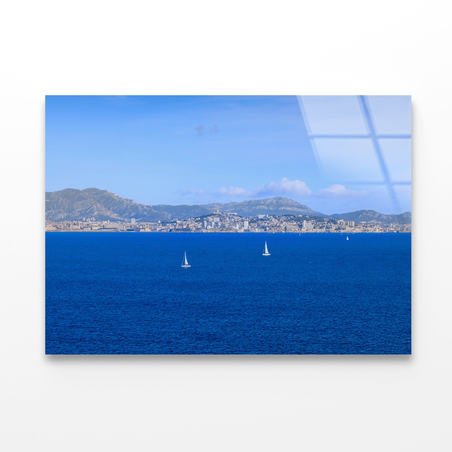 Yacht In Blue Ocean Marseille Acrylic Glass Print Tempered Glass Wall Art 100% Made in Australia Ready to Hang - Bella Home Decor