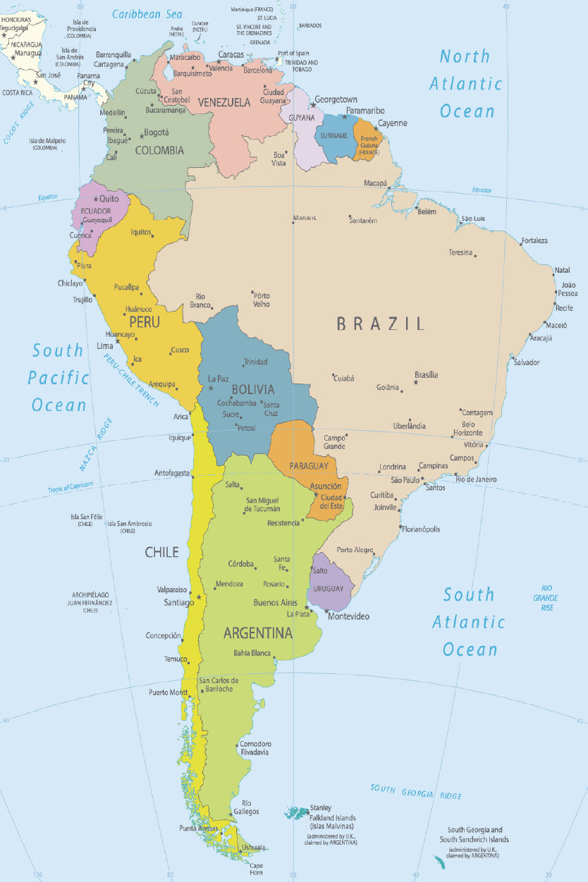 South America Highly Detailed Map Home Decor Premium Quality Poster Print Choose Your Sizes - Bella Home Decor