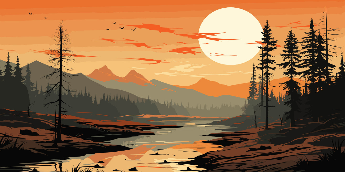 Sunset Gold Hour Mountain River Wall Art Canvas Office Home Room Framed 120x60cm