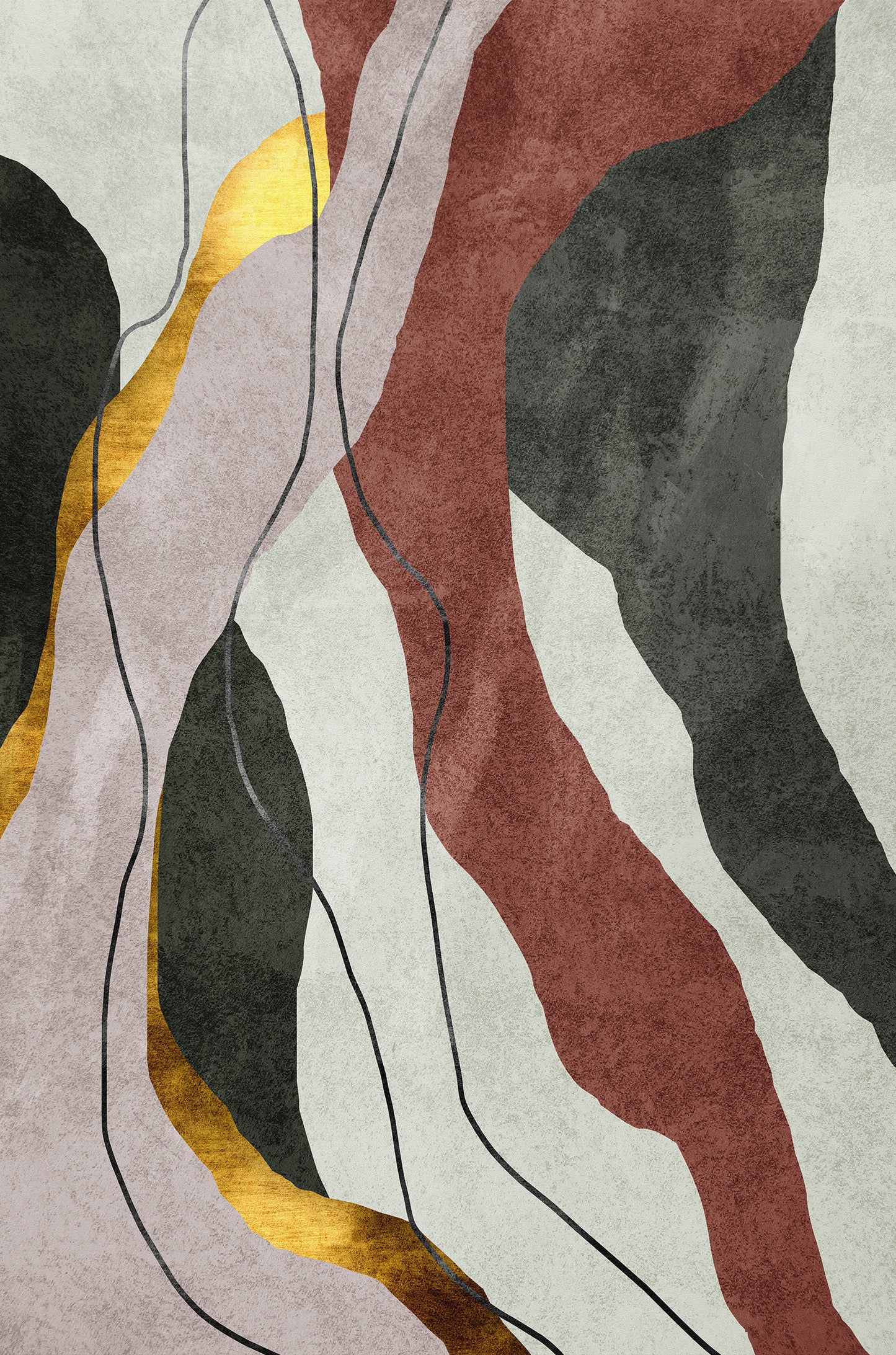 Abstract Flowing Gold Shapes Texture 40x60cm Metal Print Ready to Hang