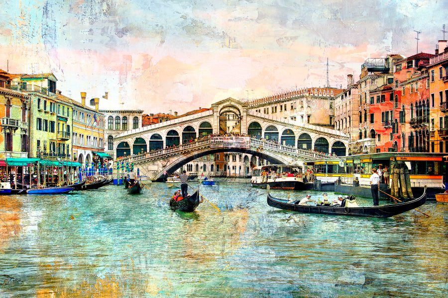 Rialto Bridge - Venetian Picture - Artwork in Painting Style Home Decor Premium Quality Poster Print Choose Your Sizes - Bella Home Decor