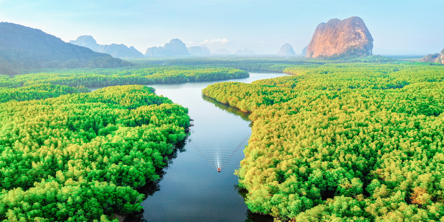 Phang Nga Bay With Mountains Sunrise Thailand Wall Art Canvas Office Home Room Framed 120x60cm
