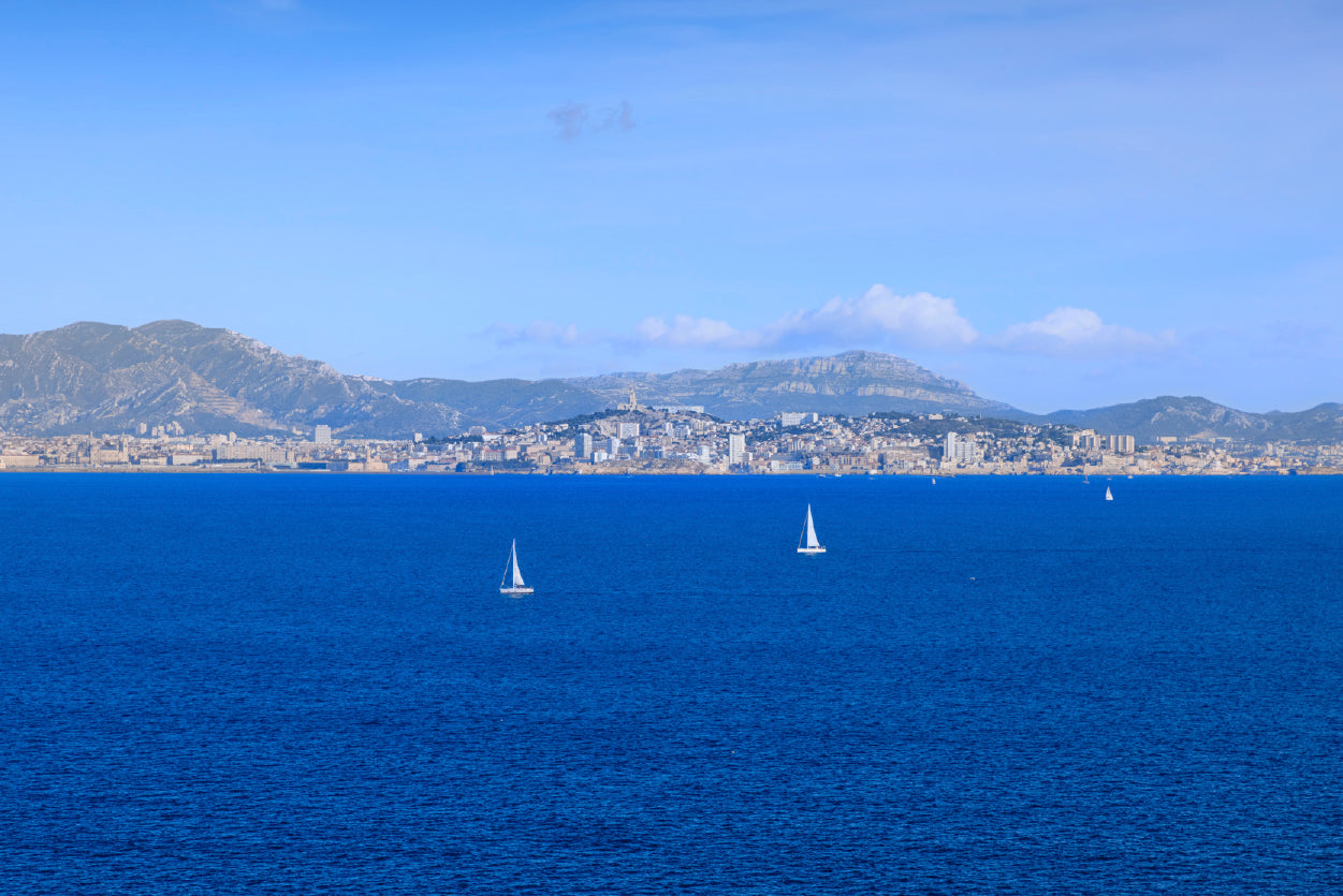 Yacht In Blue Ocean Marseille Print 100% Australian Made - Bella Home Decor