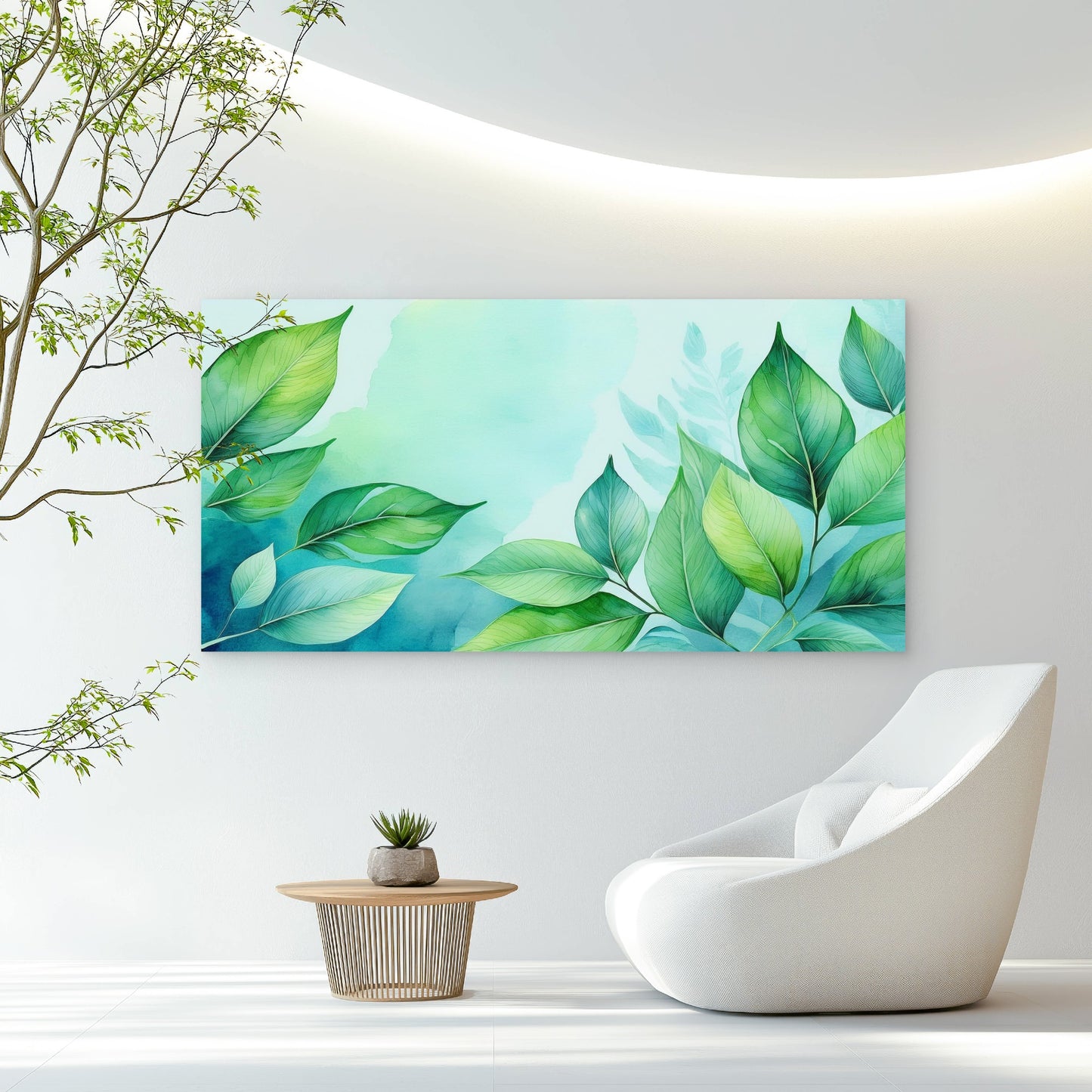 Green Leaf Watercolor Art Wall Art Canvas Office Home Room Framed 120x60cm - Bella Home Decor