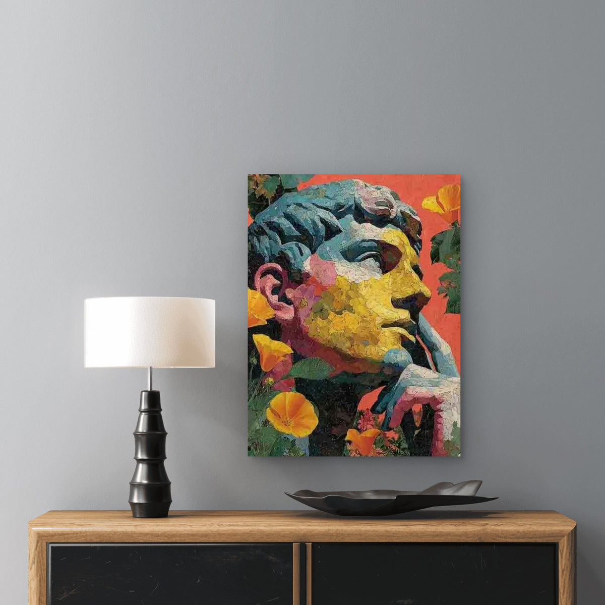 The David Statue And California Poppies Metal Print Ready to Hang