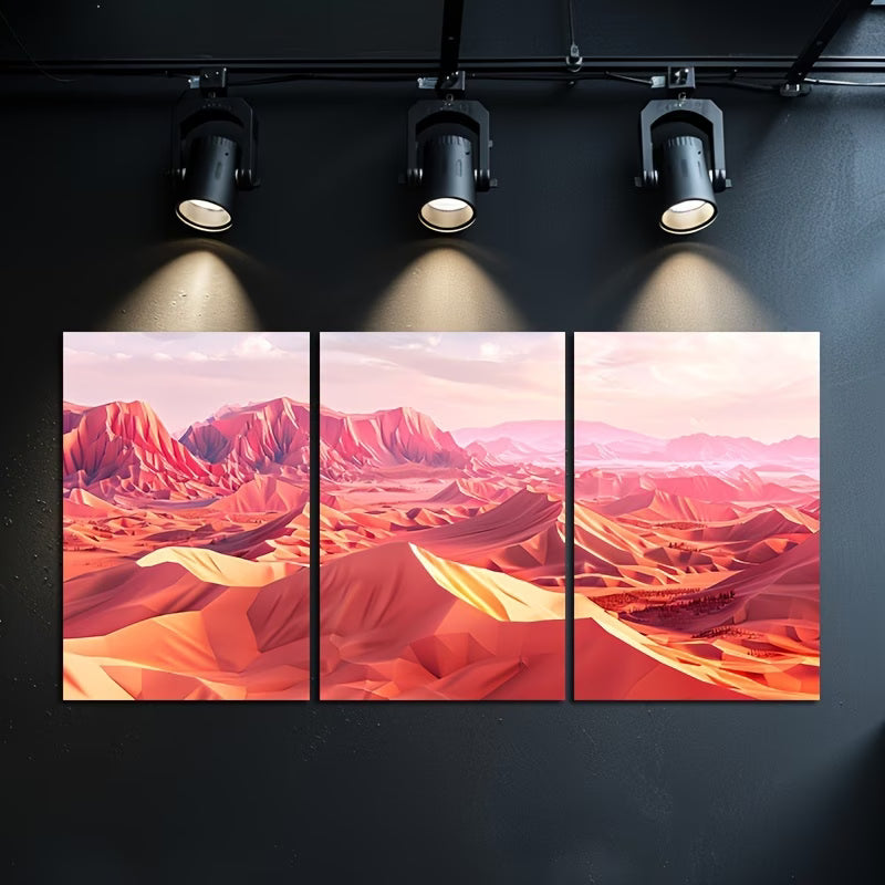 3pcs Low Poly Desert Landscape Wall Art Set Canvas Framed 50x70cm - High Quality Print 100% Australian Made Wall Canvas Ready to Hang
