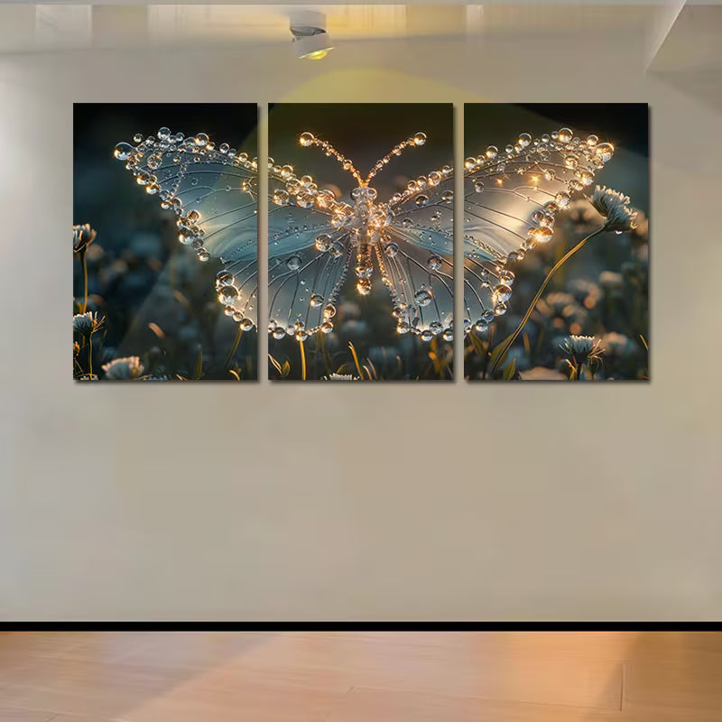 3pcs Water Drops Butterfly against floral Design Wall Art Set Canvas Framed 40x60cm - High Quality Print 100% Australian Made Wall Canvas Ready to Hang