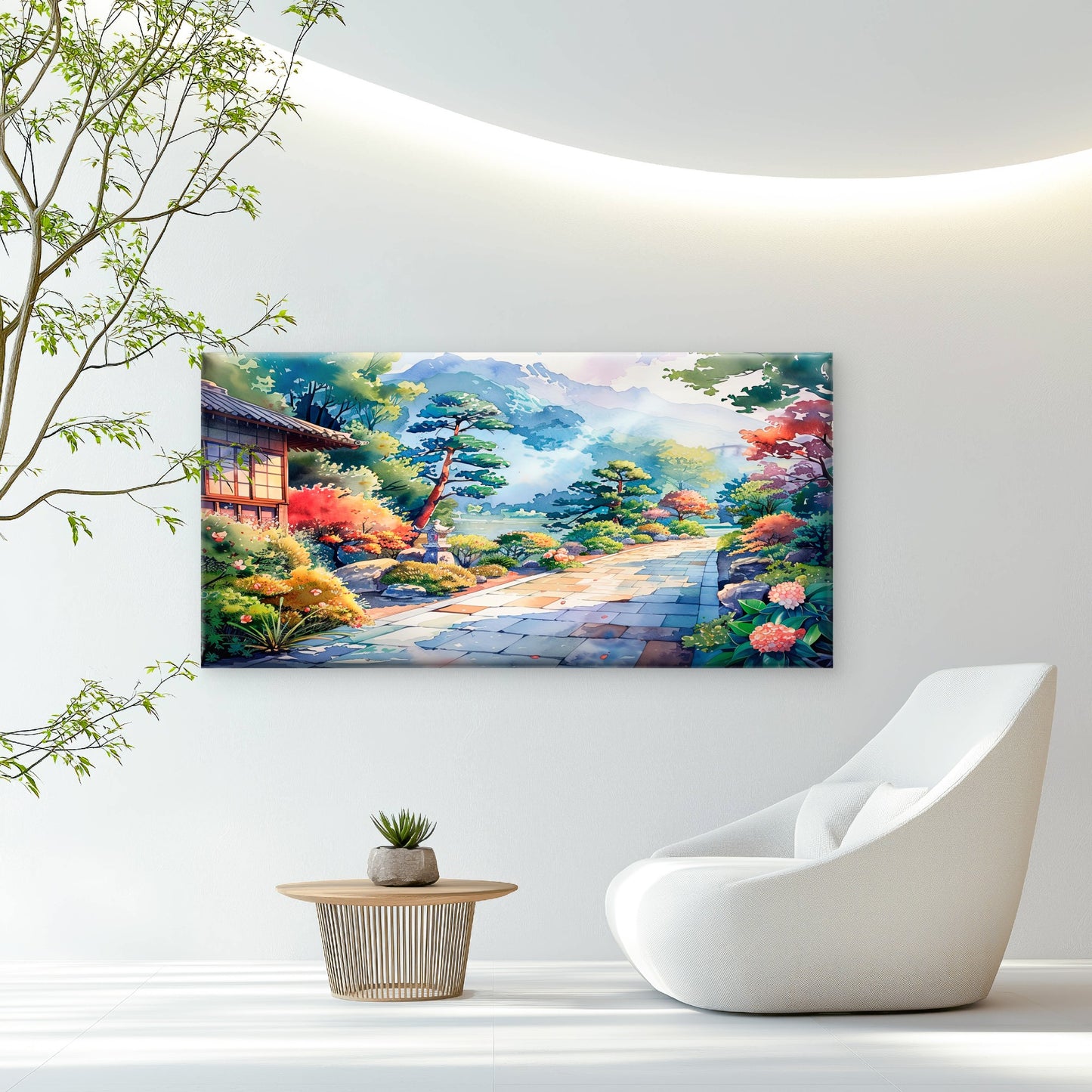 Serene Garden Path Morning Wall Art Canvas Office Home Room Framed 120x60cm