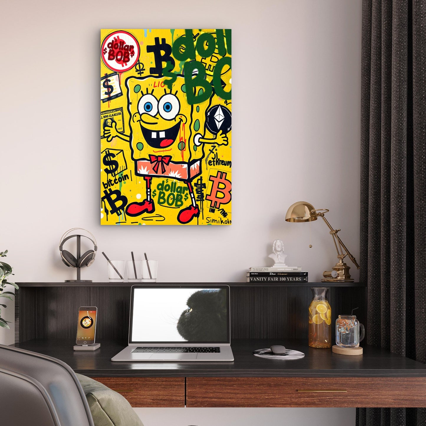 Bright Yellow Pop Art Painting 40x60cm Metal Print Ready to Hang