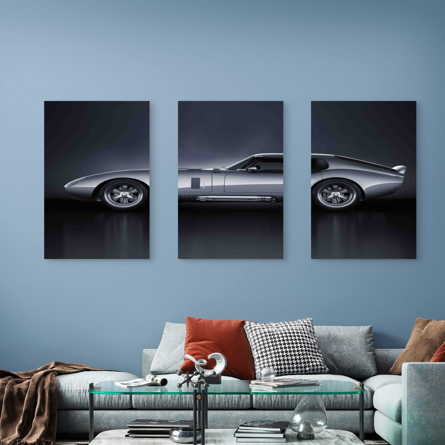 3pcs Classic Silver Coupe Shelby Daytona Metal Print Ready to Hang Art