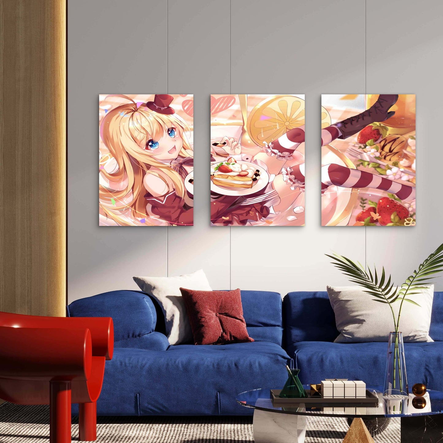 3pcs Anime Girl Sweets Dessert Pastel Patisserie Metal Print Ready to Hang Art