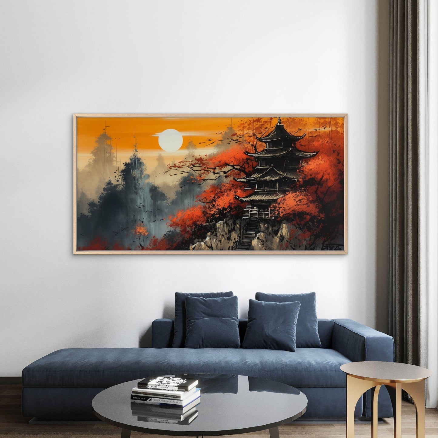Japanese Temple Sunset View Wall Art Canvas Office Home Room Framed 120x60cm