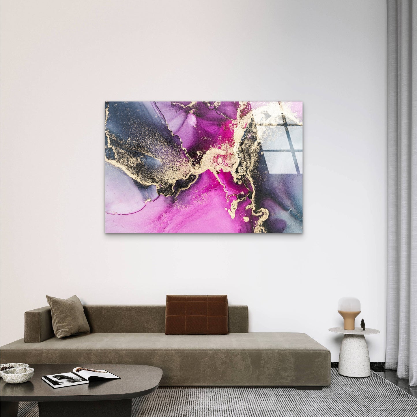 Purple Magenta Gold Ink Abstract Acrylic Glass Printing Wall Art Australian Made Quality