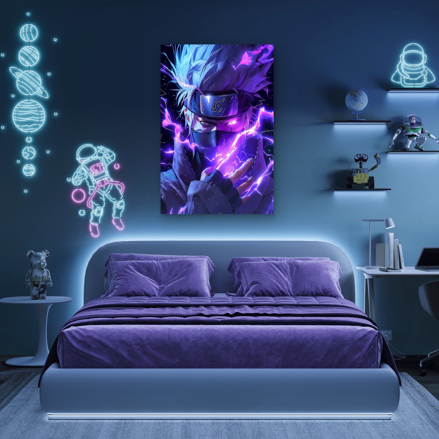 Neon Violet Chidori Masked Ninja 40x60cm Metal Print Ready to Hang