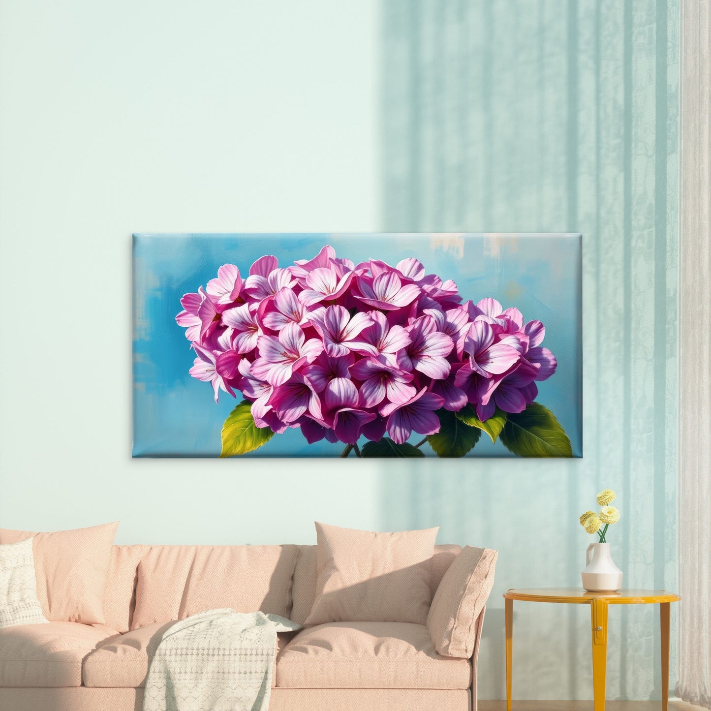 Pink Hydrangea Floral Bloom Wall Art Canvas Office Home Room Framed 120x60cm