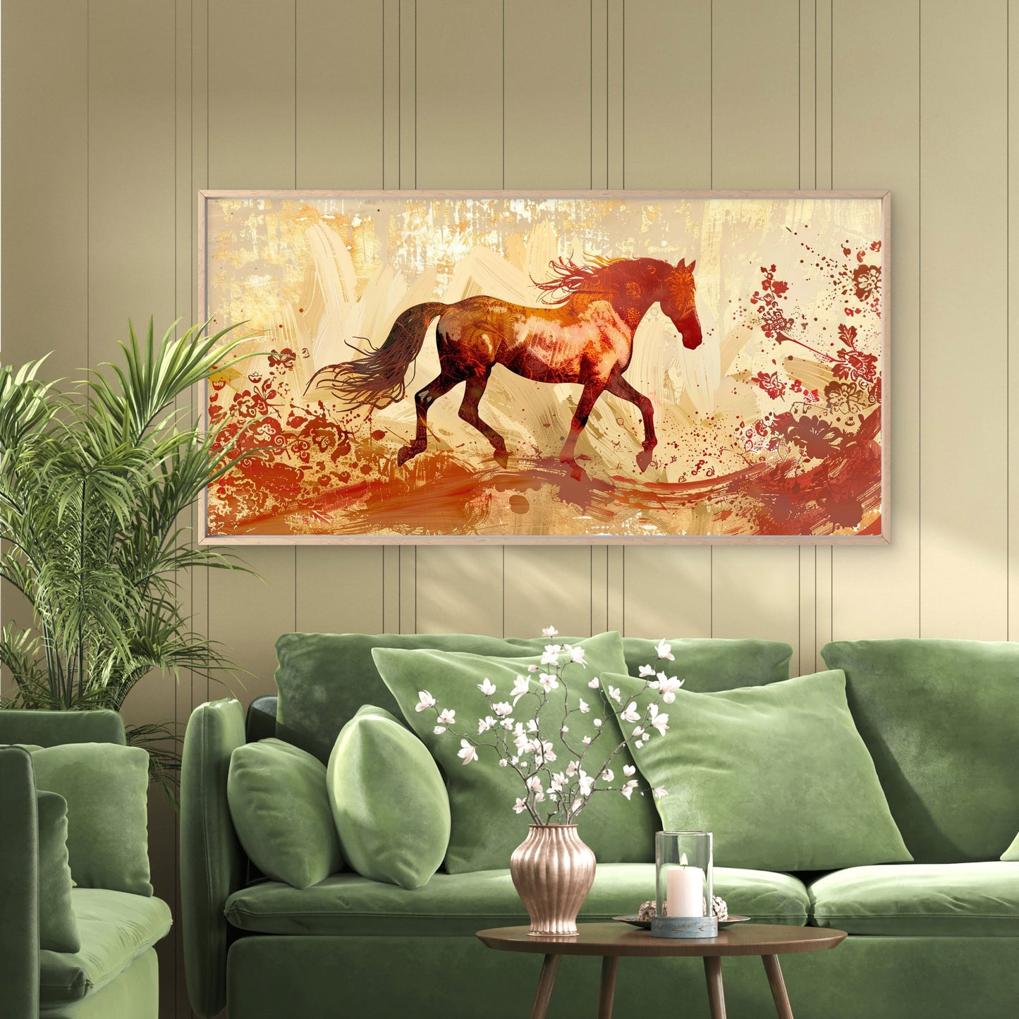 Wild Autumn Galloping Horse Wall Art Canvas Office Home Room Framed 120x60cm