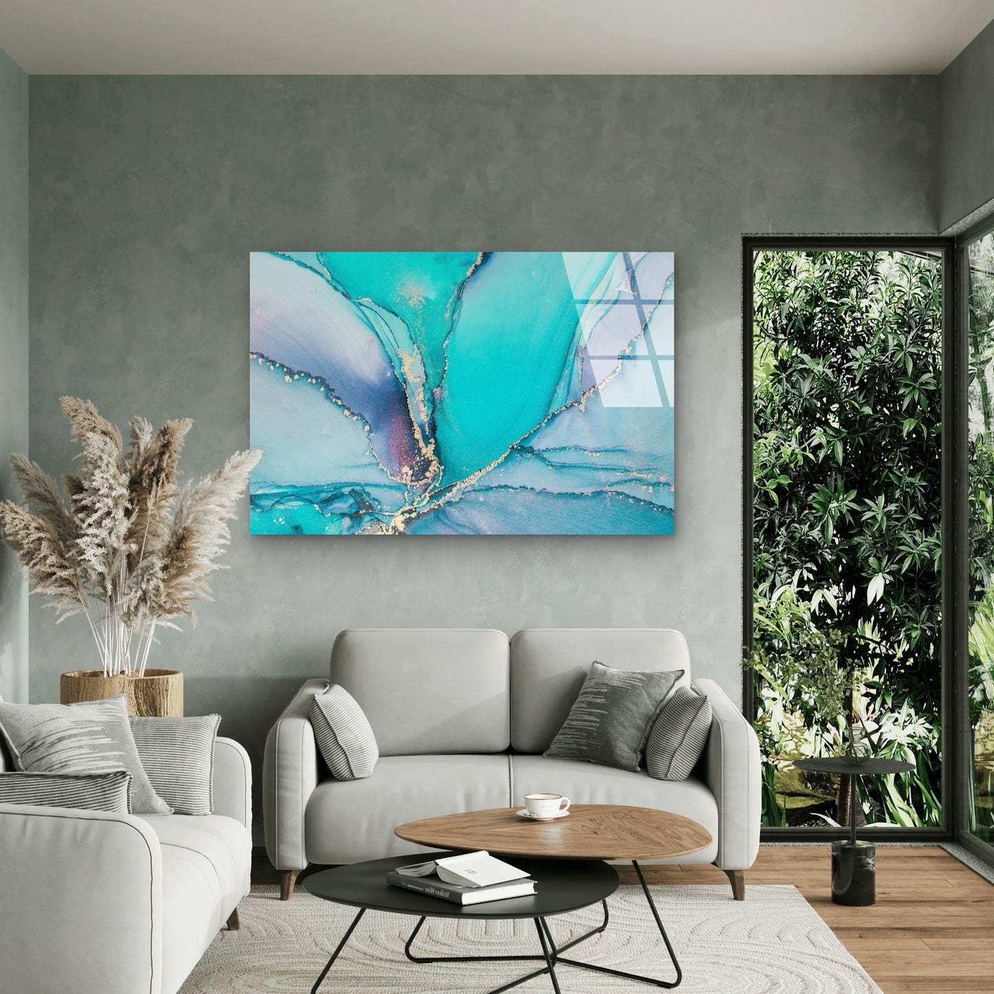 Teal Gold Fluid Vein Marble Acrylic Glass Printing Wall Art Australian Made Quality