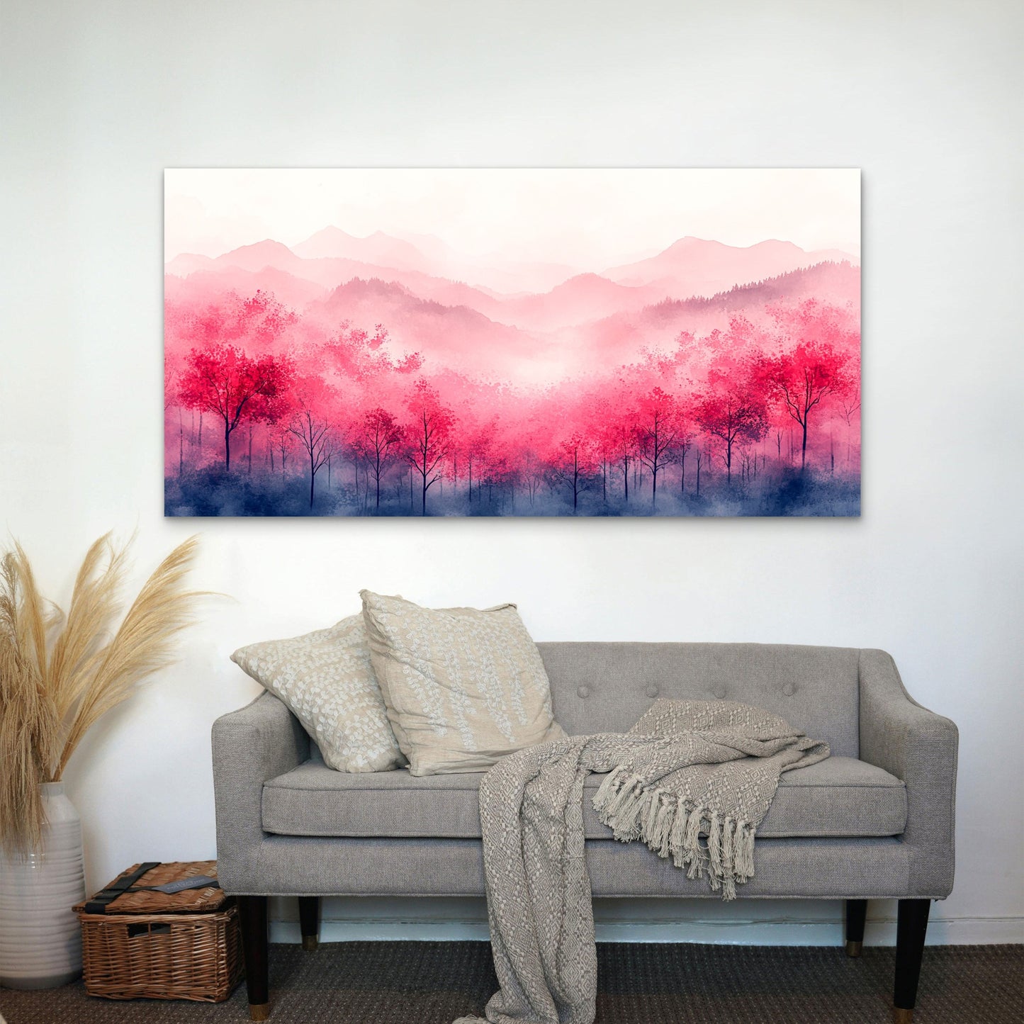 Pink Cherry Blossom Mountains Wall Art Canvas Office Home Room Framed 120x60cm