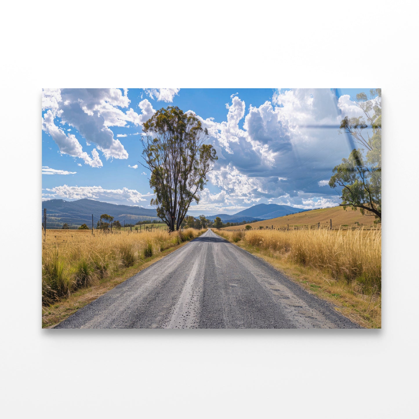 Road with Trees, Sky & Mountains Acrylic Glass Print Tempered Glass Wall Art 100% Made in Australia Ready to Hang - Bella Home Decor