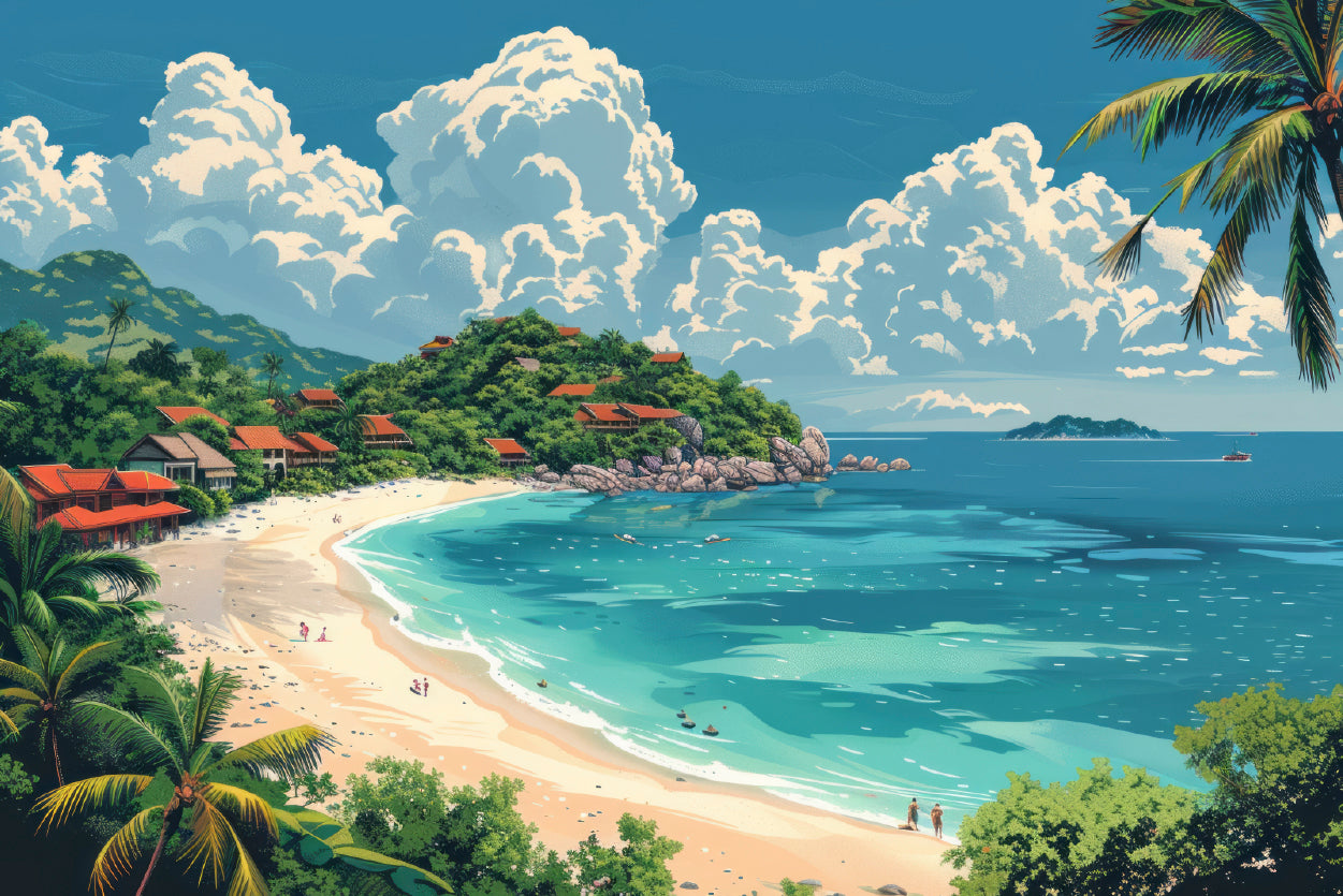 A Beach with a Body of Water with Palm Trees & a Sky Home Decor Premium Quality Poster Print Choose Your Sizes - Bella Home Decor