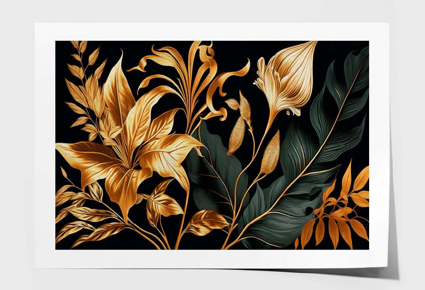 Tropic Leaves and Flower Lily Wall Art Limited Edition High Quality Print Unframed Roll Canvas None