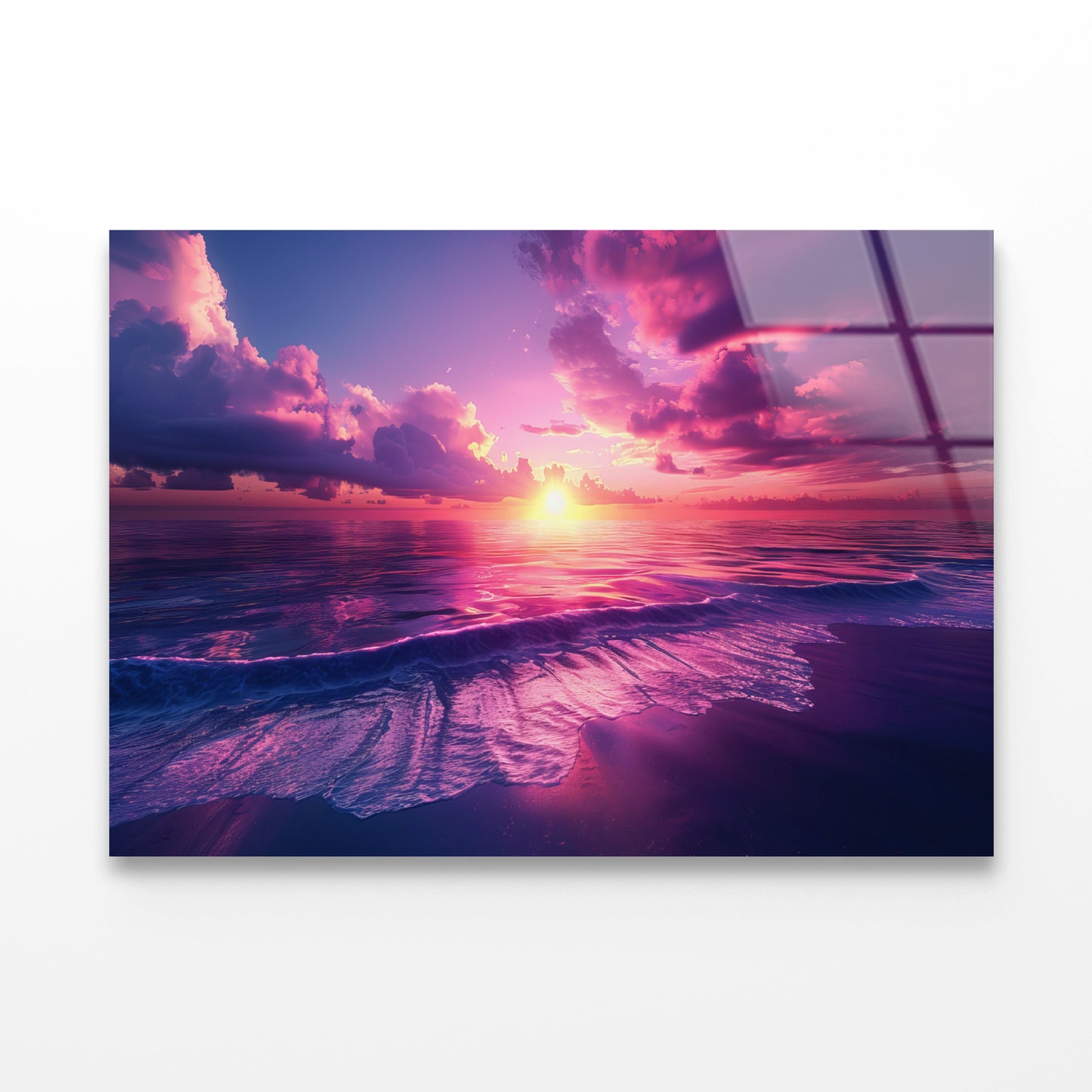 Sunset with Pink Sky in Seashore Acrylic Glass Print Tempered Glass Wall Art 100% Made in Australia Ready to Hang - Bella Home Decor