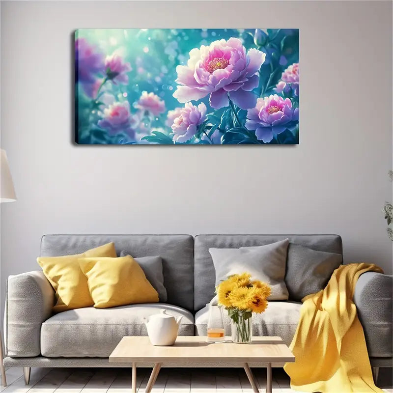 Multiple Blooming Pink Peonies Wall Art Canvas Office Home Room Framed 120x60cm - Bella Home Decor