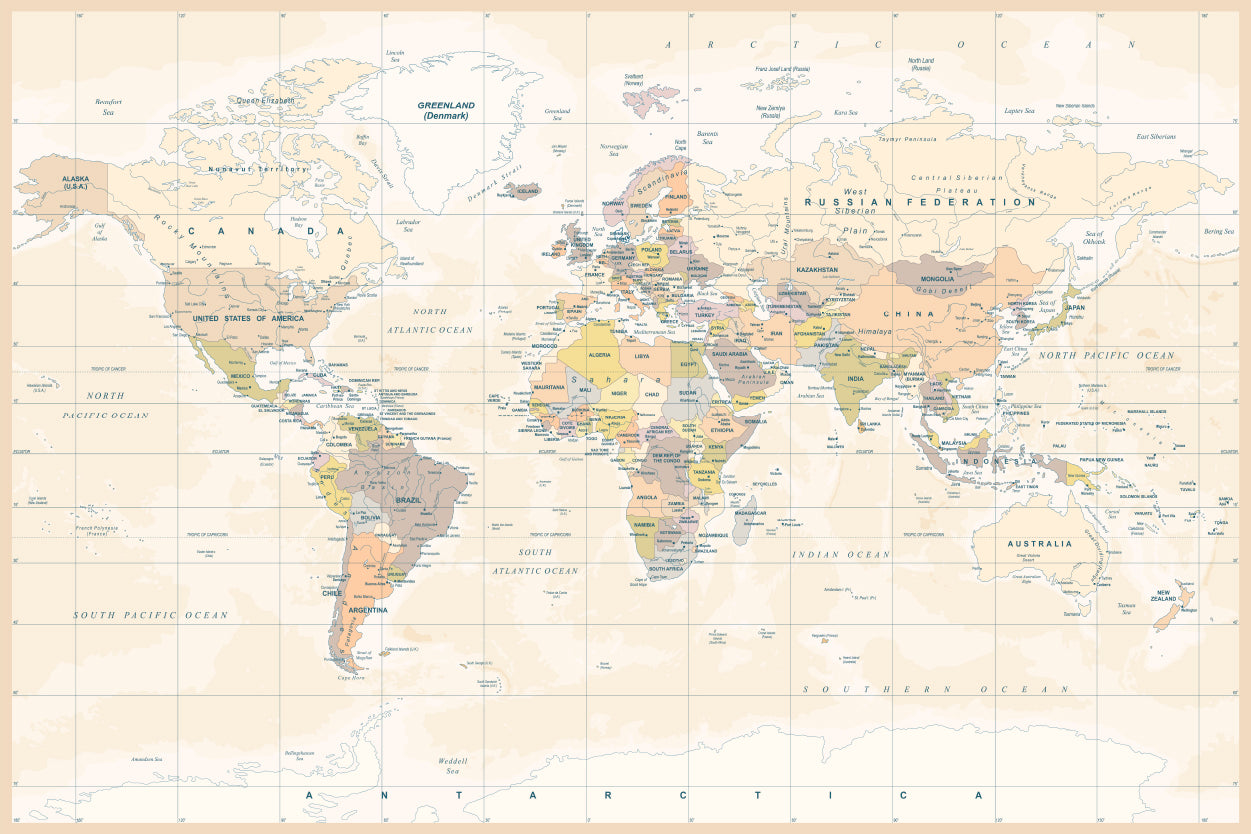 Political Physical Topographic World Map Home Decor Premium Quality Poster Print Choose Your Sizes - Bella Home Decor