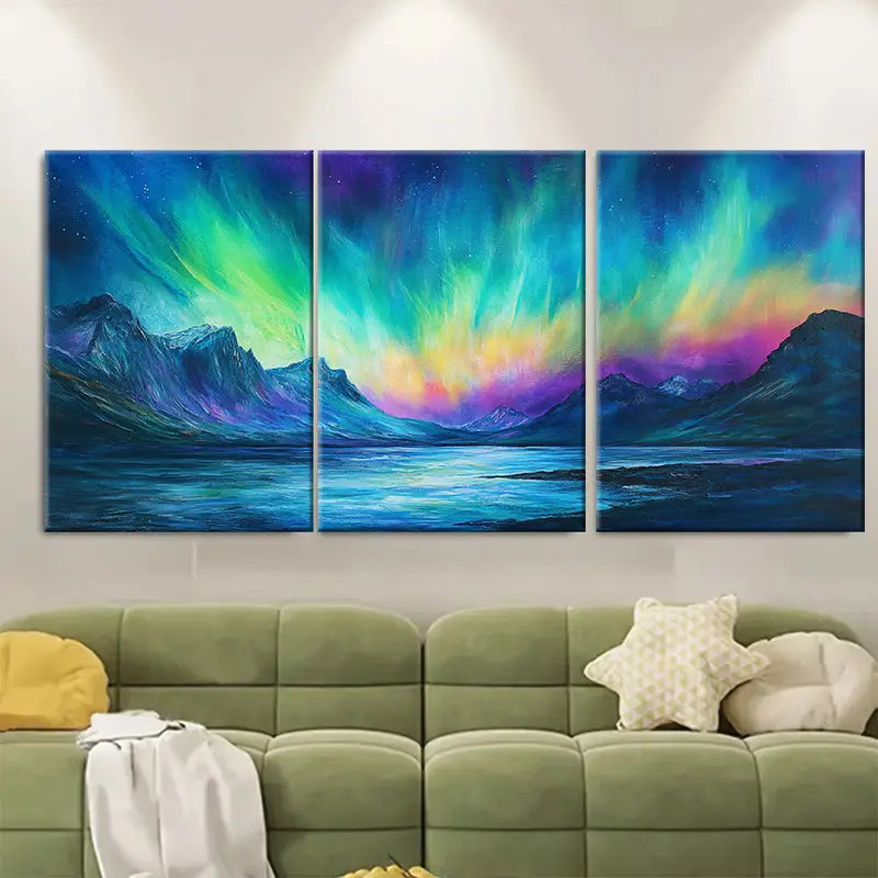 3pcs Aurora Borealis Northern Lights Scene Wall Art Set Canvas Framed 60x90cm - High Quality Print 100% Australian Made Wall Canvas Ready to Hang - Bella Home Decor