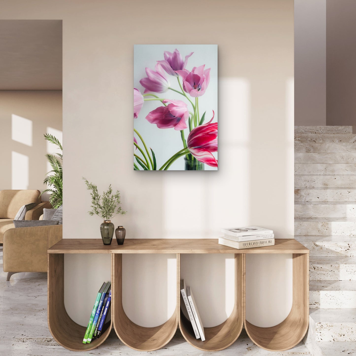 Pink Purple Tulip Flower Bouquet Vase 40x60cm Metal Print Ready to Hang
