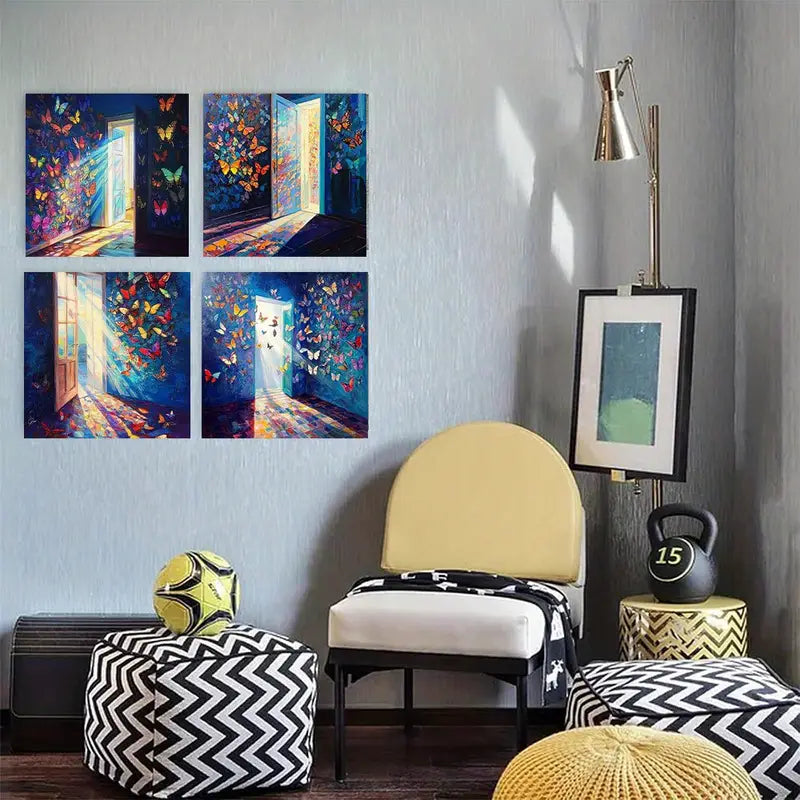 4pcs Beach Ocean sunrise Palm tree Wall Decor Wall Art Canvas Framed