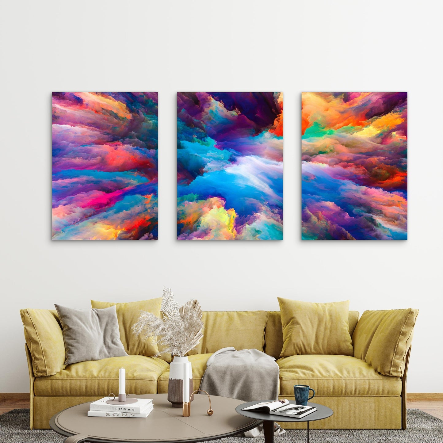 3pcs Vibrant Acrylic Paint Explosion Metal Print Ready to Hang Art