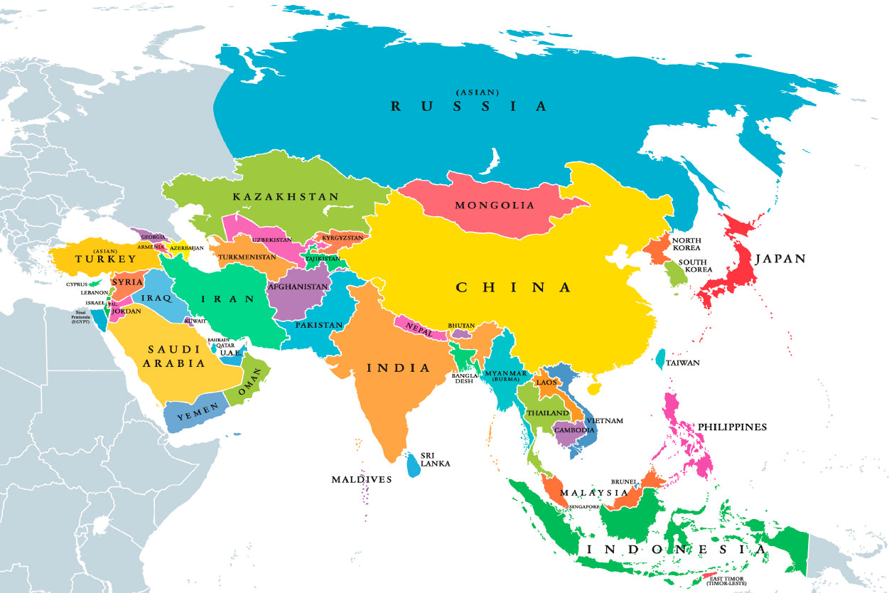 Continent Asia, Political Map Home Decor Premium Quality Poster Print Choose Your Sizes - Bella Home Decor