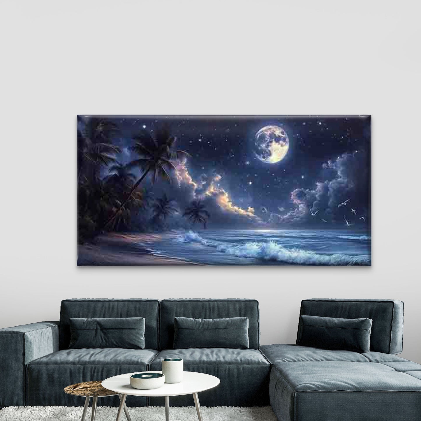Palm Trees, Starry Night Sky Wall Art Canvas Office Home Room Framed 120x60cm