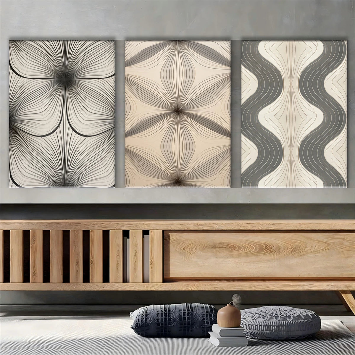 3pcs Minimalist Symmetrical Design Aesthetic, Elegant Metal Print Ready to Hang Art