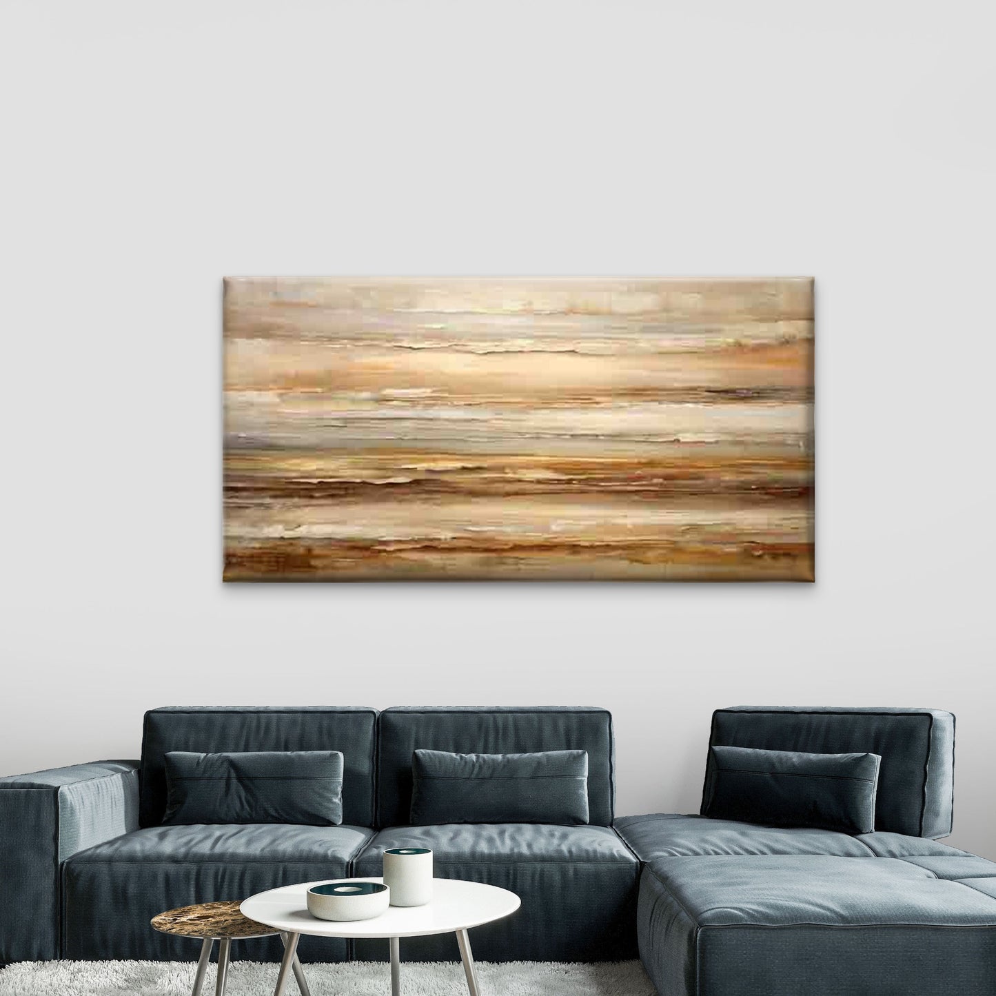 Abstract Layers of Earth Tones Wall Art Canvas Office Home Room Framed 120x60cm - Bella Home Decor