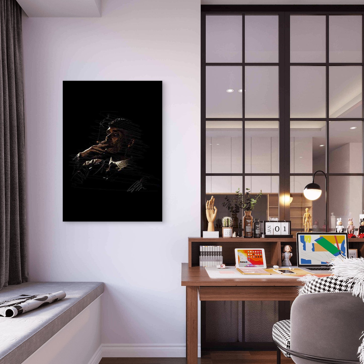 Suited Man Smoking Glowing Cigarette 40x60cm Metal Print Ready to Hang