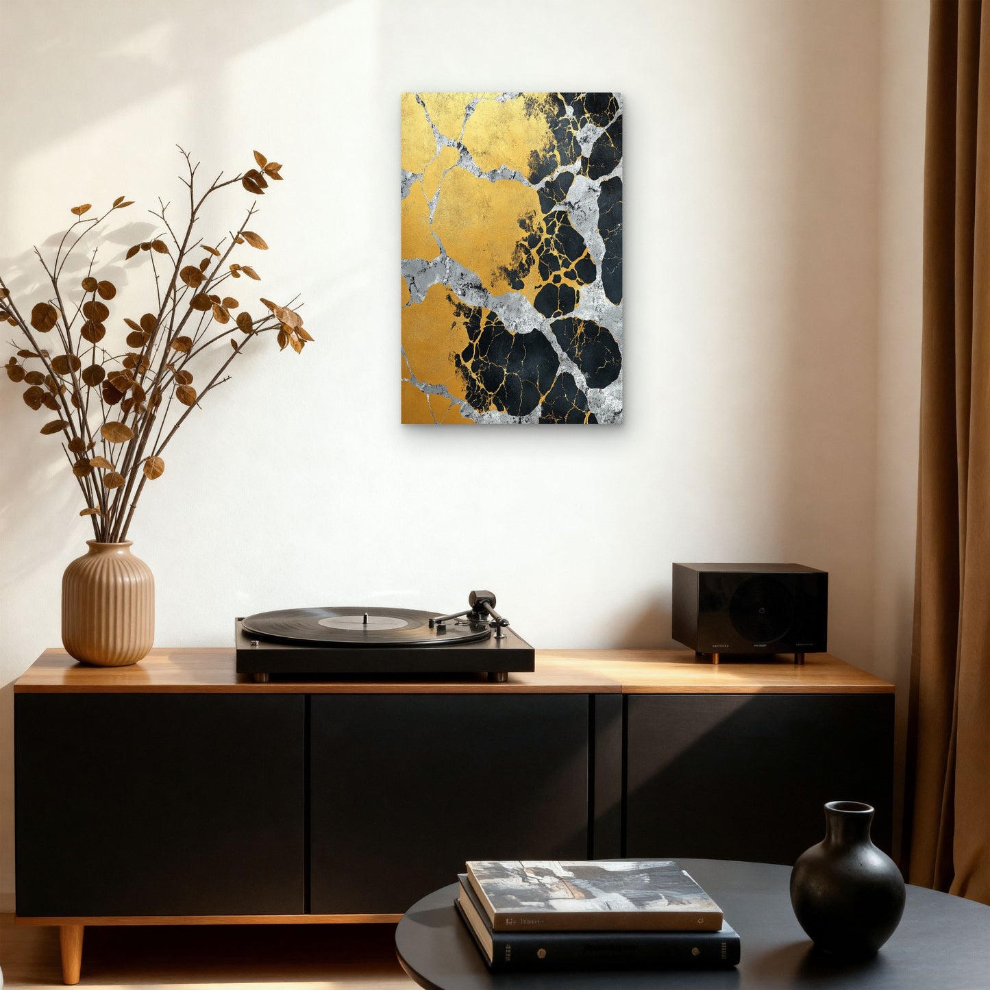 Gold Black Silver Foil Marble Cracks Luxury 40x60cm Metal Print Ready to Hang