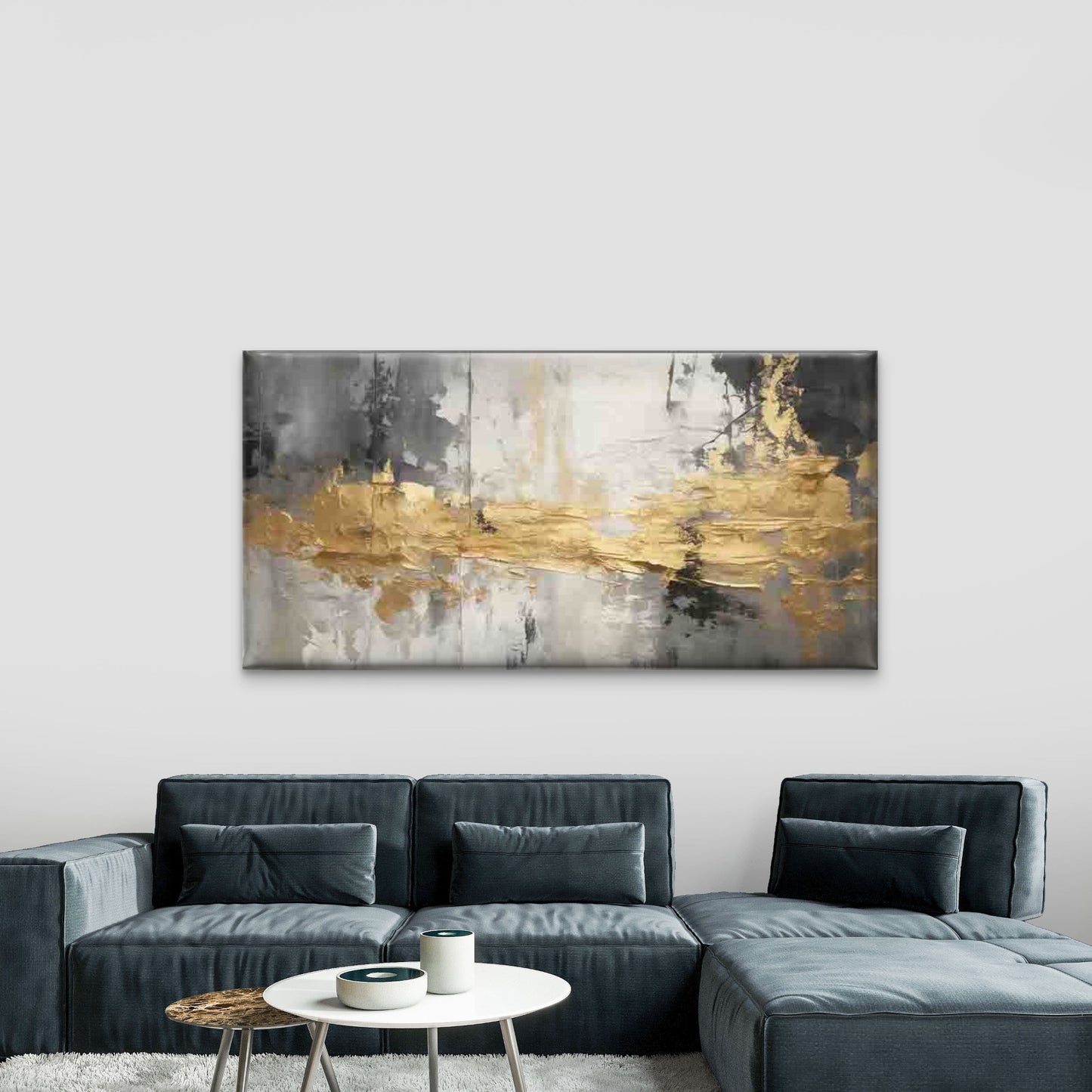 Modern Abstract Golden Gray Wall Art Canvas Office Home Room Framed 120x60cm - Bella Home Decor