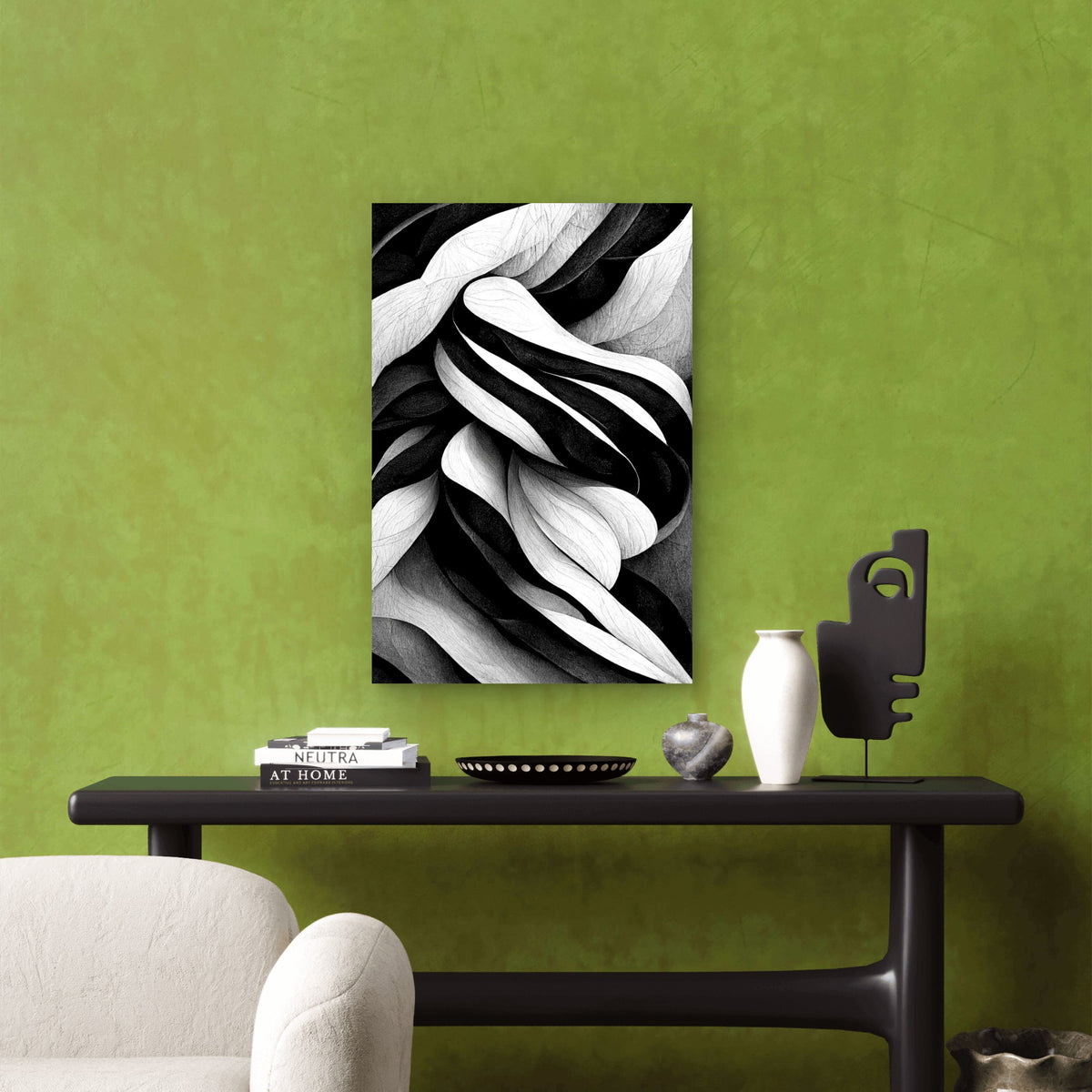 Modern Abstract Dynamic Shapes Black And White Metal Print Ready to Hang