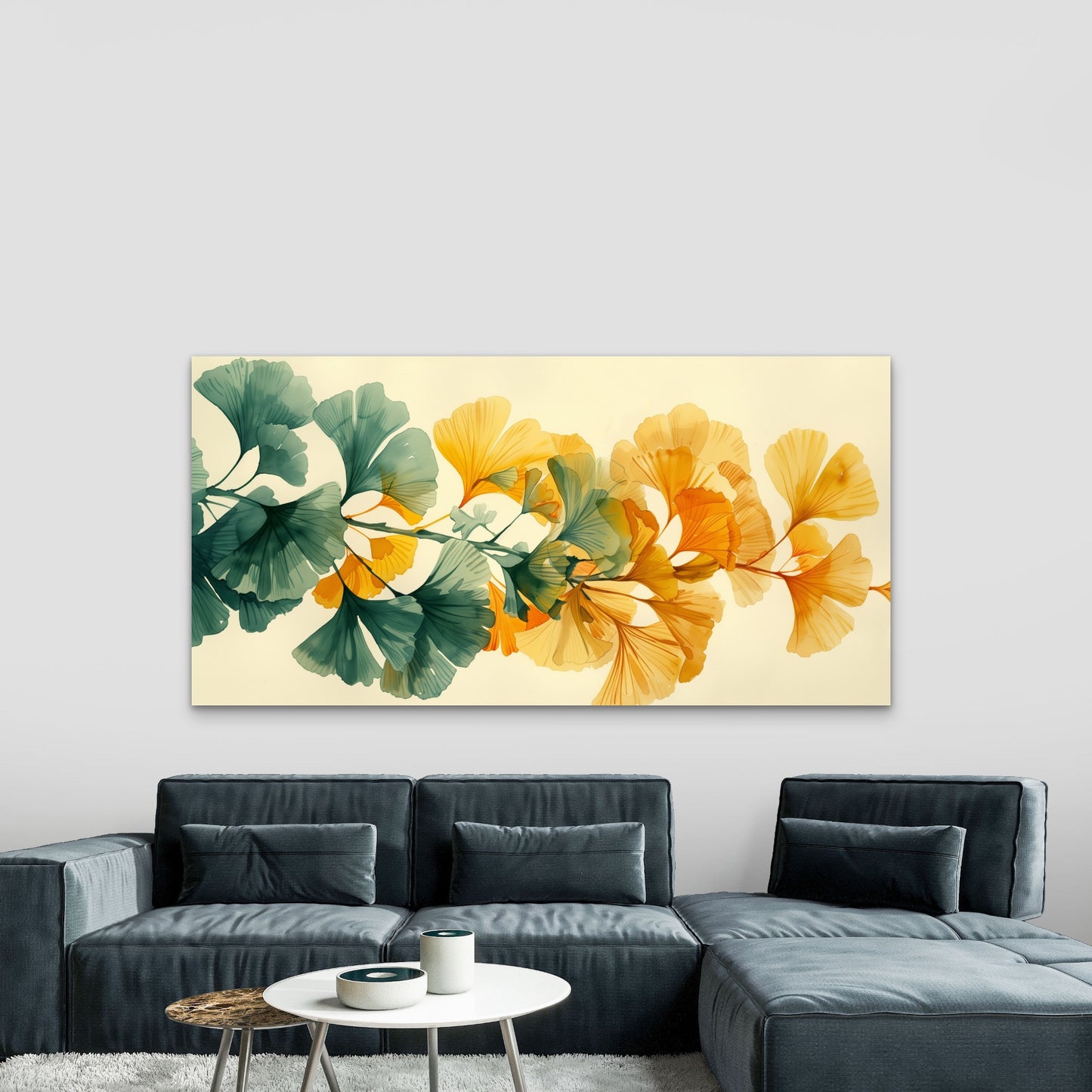 Ginkgo Leaves Green And Gold Wall Art Canvas Office Home Room Framed 120x60cm