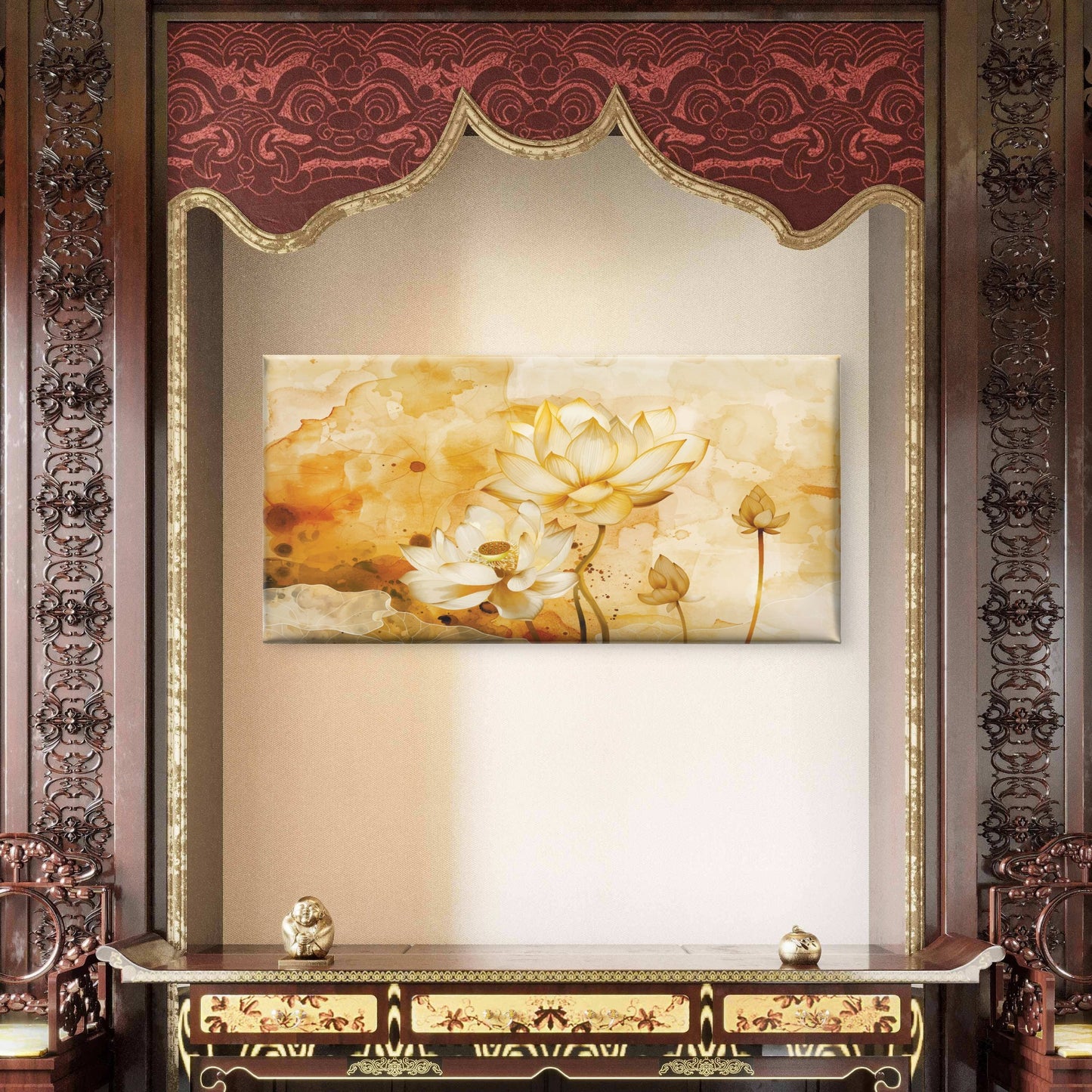 Golden Lotus Flower Floral Zen Wall Art Canvas Office Home Framed 120x60cm