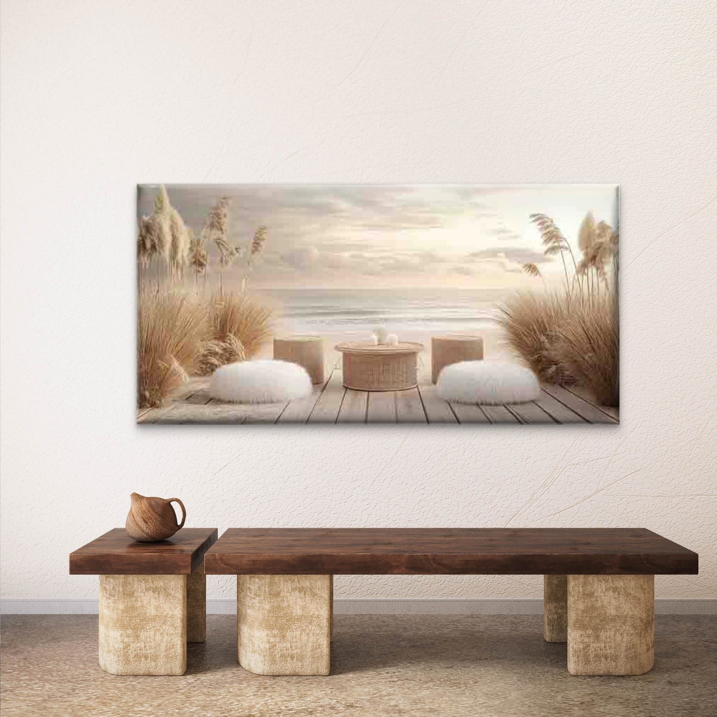 Serenity Scene with Wicker Wall Art Canvas Office Home Room Framed 120x60cm