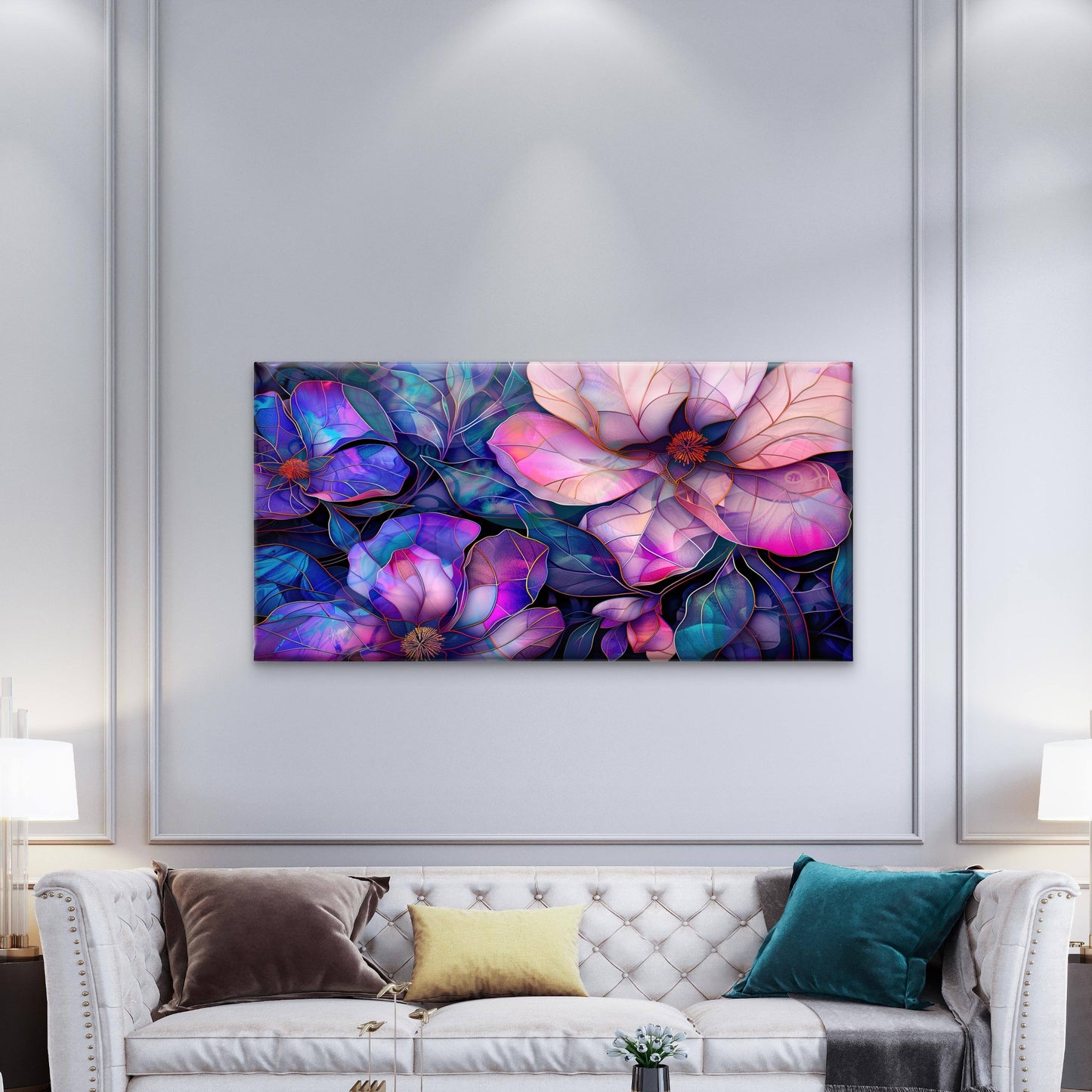 Purple Pink Magnolia Floral Wall Art Canvas Office Home Room Framed 120x60cm