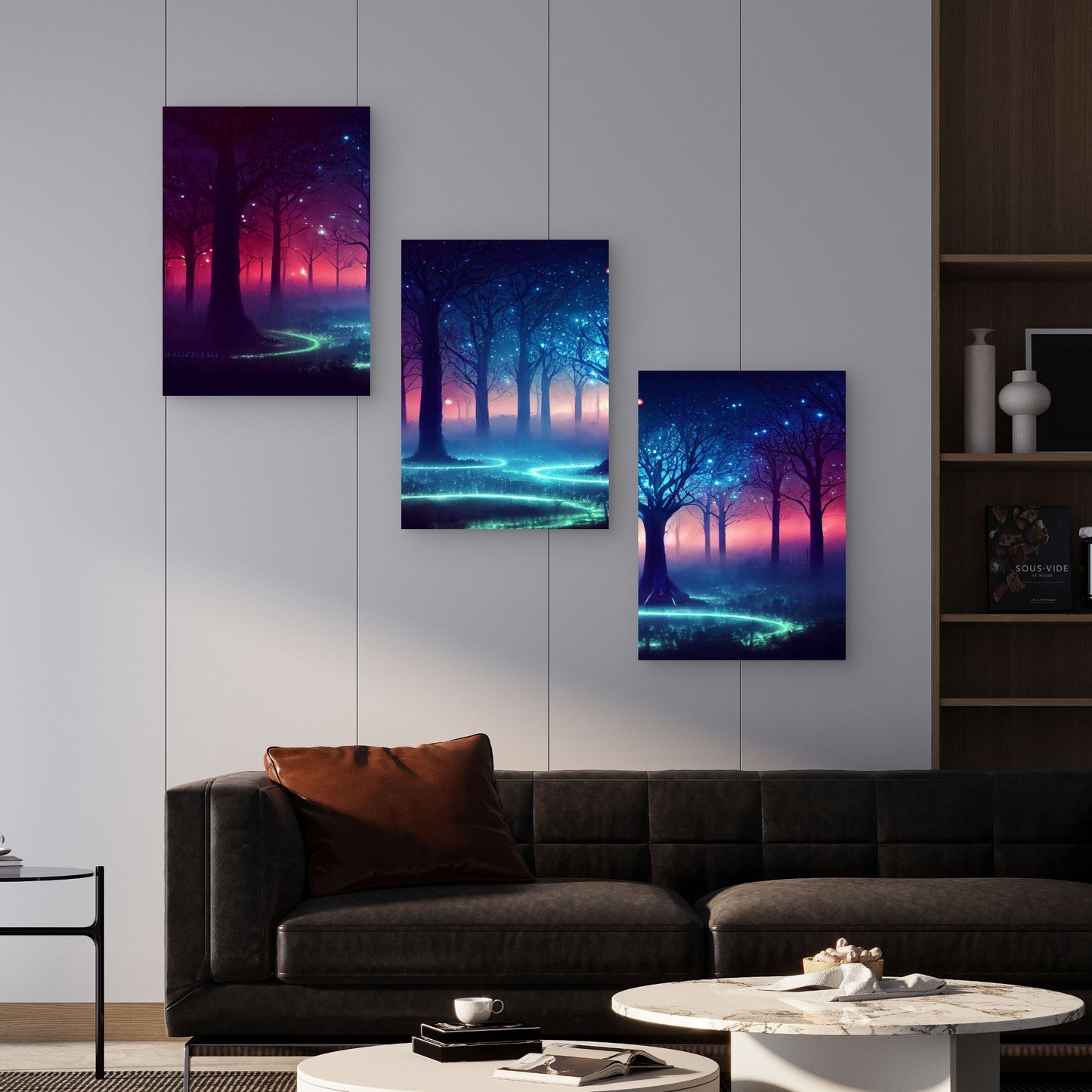 3pcs Enchanted Midnight Forest Metal Print Ready to Hang Art