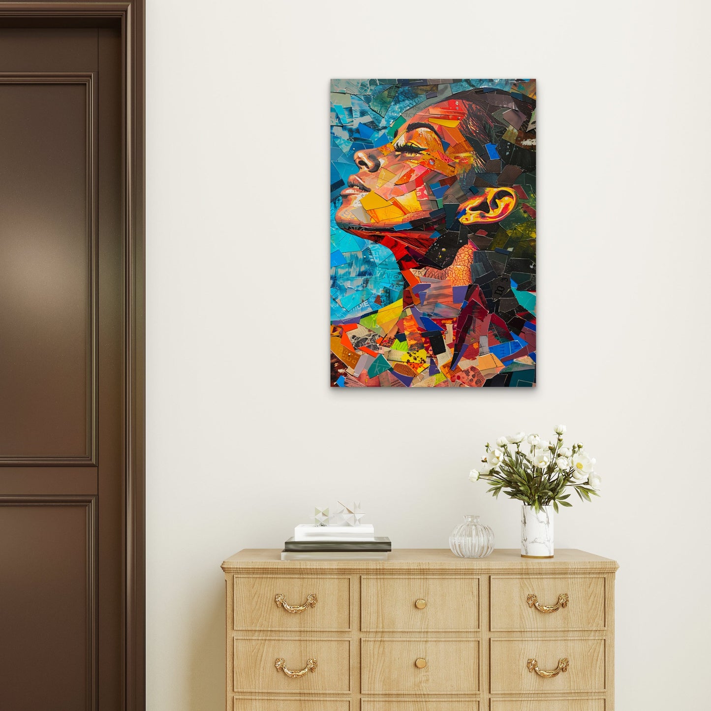 Colorful Abstract Paper Mosaic Woman Portrait 40x60cm Metal Print Ready to Hang
