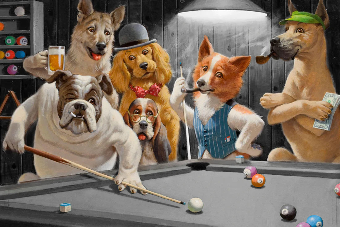 Dogs Playing Pool 90x60cm Print 100% Australian Made - Bella Home Decor