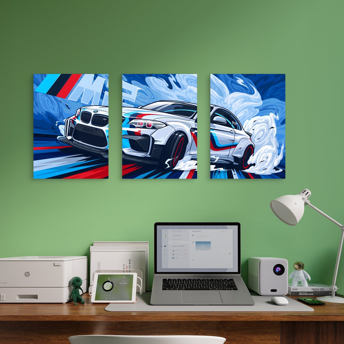 3pcs Cobalt Alabaster Vortex Motorsport Metal Print Ready to Hang Art